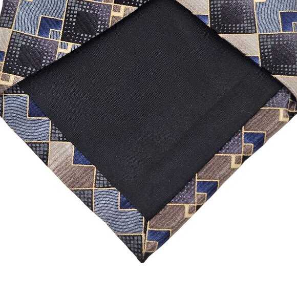 Dockers Mens Geometric Checkered Silk Tie Navy & Brown Korea Vintage Dressy - Picture 7 of 7